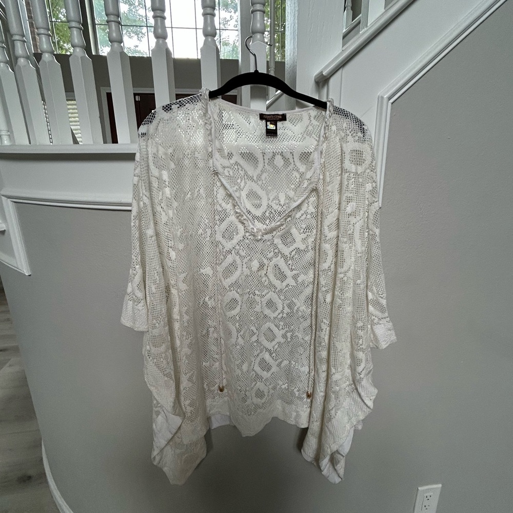 Roberto Cavalli White Crochet Lace Swim Coverup
